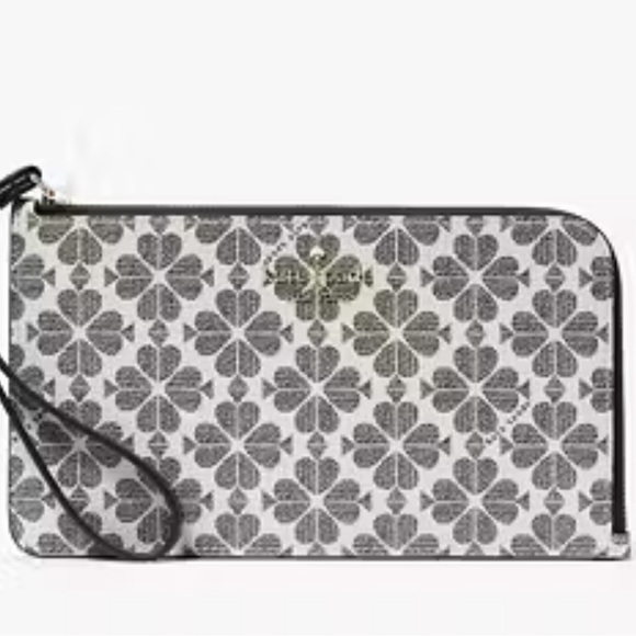 Kate Spade Lucy Spade Flower Medium L-zip Wristlet Black Multi - Picture 14 of 15